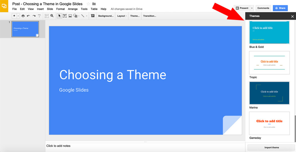 Choose a Theme in Google Slides
